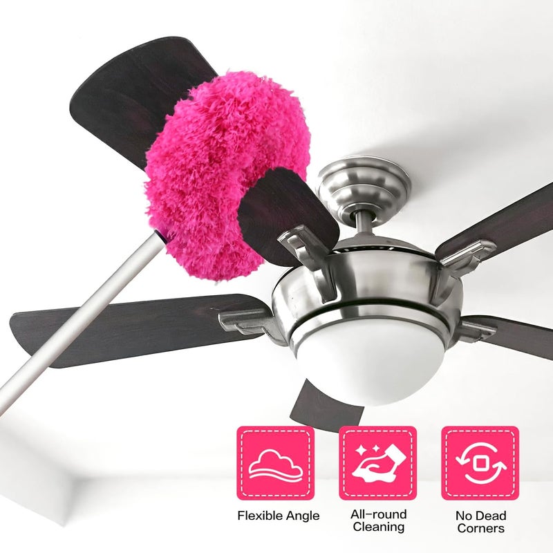 Heonay Ceiling Fan Cleaner Duster Reusable Microfiber Ceiling Fan Blade Cleaner Removable Duster with Extension Pole Adjusts 13 to 49.7 Inch for Cleaning Walls Bookshelves Furniture Door Window Top (Rosy) - Image 2